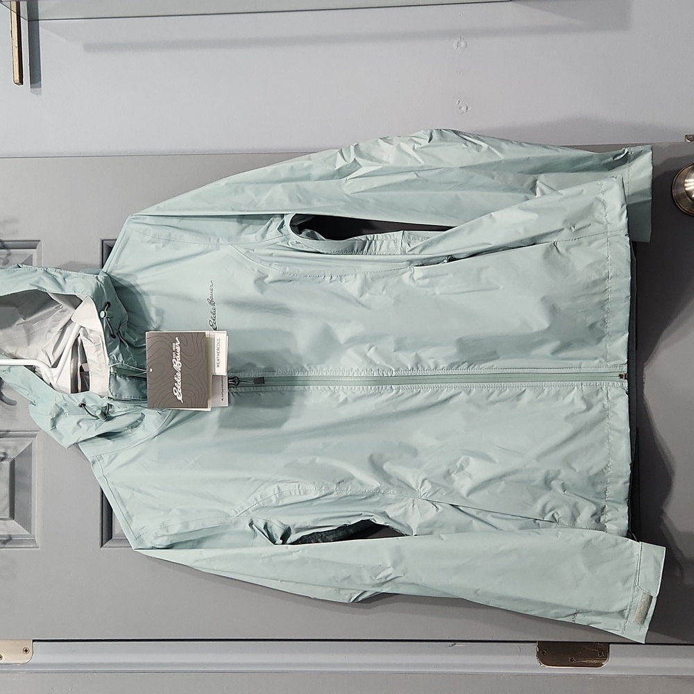 NWUT Eddie Bauer Cloud Cap Rain Jacket Seam Sealed Light Mint Green XS